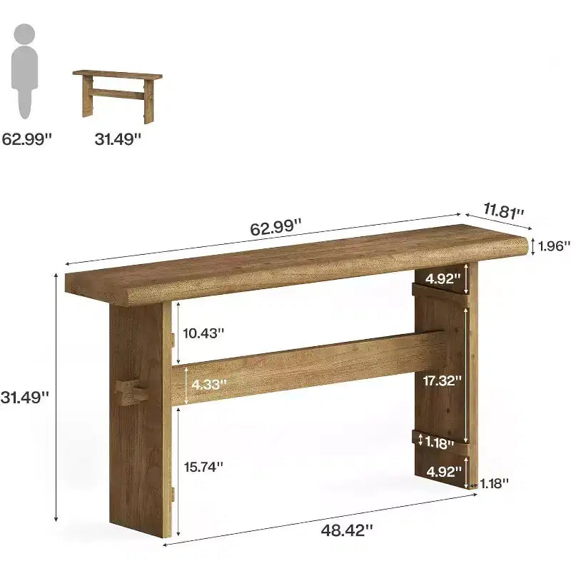 Table console en bois massif pour entrée, table de canapé de ferme de 160 cm de long derrière le canapé, pour hall, couloir, salon, marron