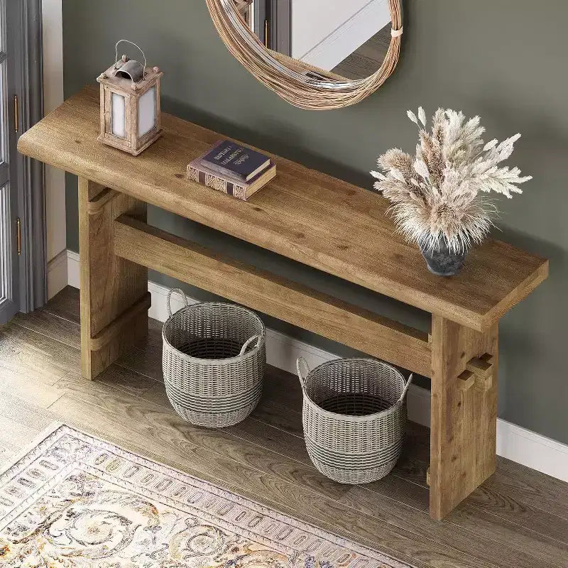 Table console en bois massif pour entrée, table de canapé de ferme de 160 cm de long derrière le canapé, pour hall, couloir, salon, marron