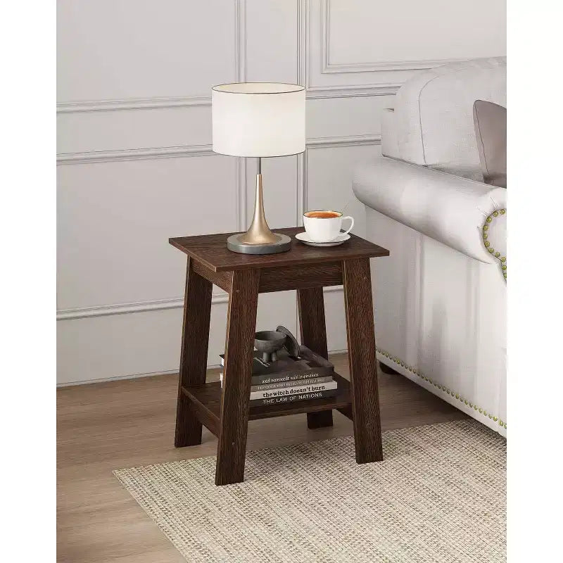 Table d'appoint, bout de canapé avec étagère de rangement à 2 niveaux, pour petits espaces, gris