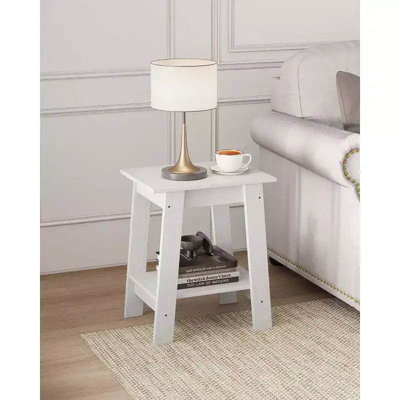 Table d'appoint, bout de canapé avec étagère de rangement à 2 niveaux, pour petits espaces, gris