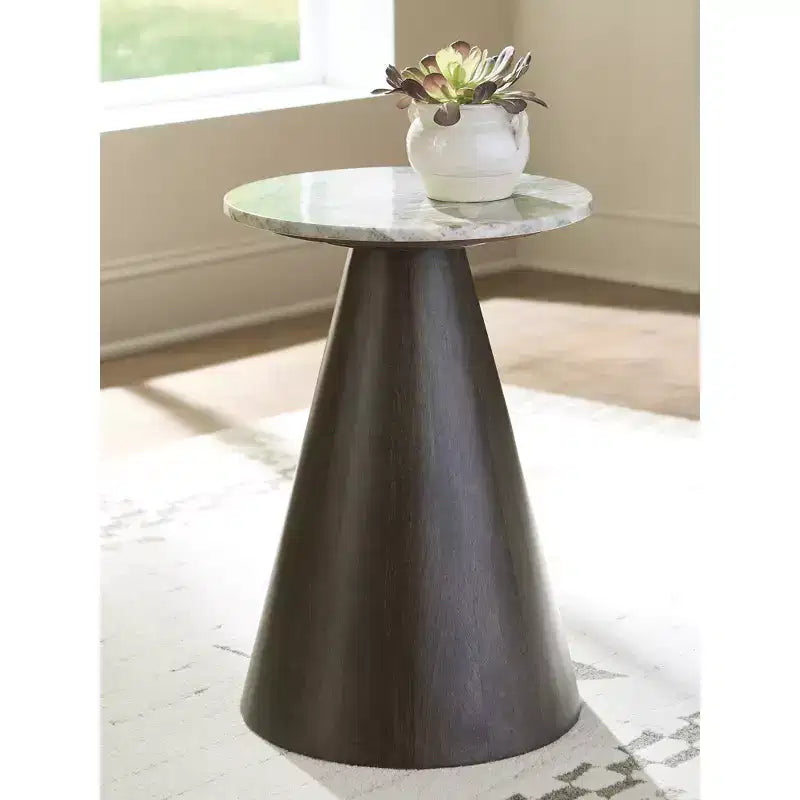 Table d'appoint Waltnor - Plateau en marbre naturel avec base en bois de manguier, design en matériaux mélangés