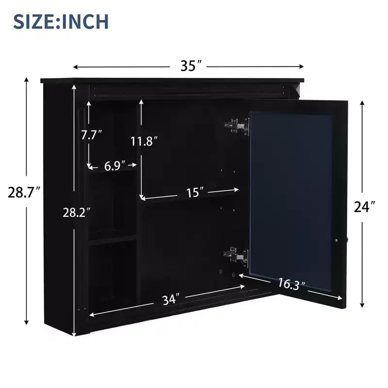 Armoire à pharmacie rectangulaire à fixation en surface de 35 po L x 28 po H avec miroir, miroir haute définition, grand espace de rangement