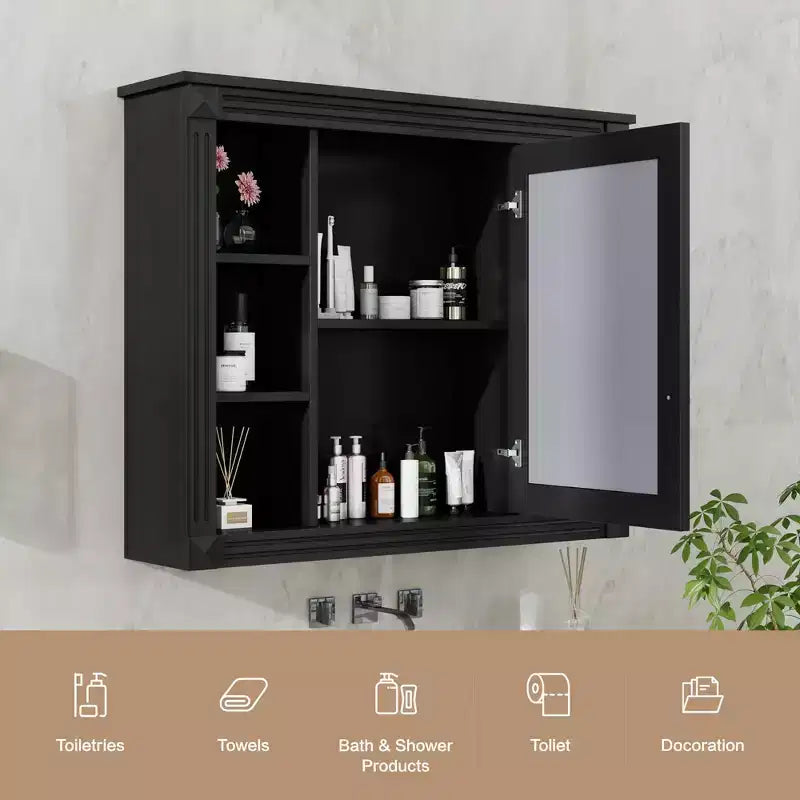 Armoire à pharmacie rectangulaire à fixation en surface de 35 po L x 28 po H avec miroir, miroir haute définition, grand espace de rangement