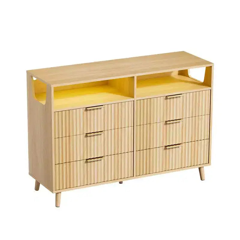 Commode 6 tiroirs avec panneau cannelé et lumière LED RVB 119 cm L