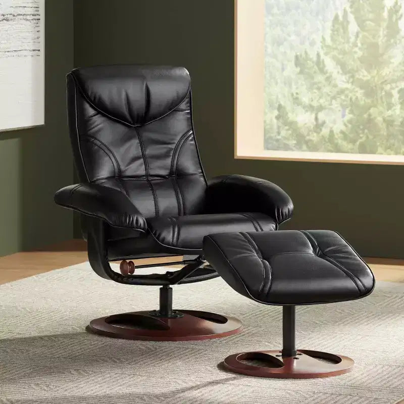 Fauteuil inclinable en cuir avec ottoman pivotant noir Fauteuil moderne Ergonomique Manuel Inclinable Réglable Chambre Salon