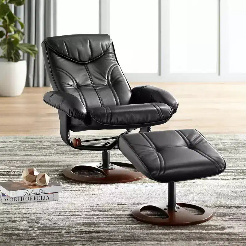 Fauteuil inclinable en cuir avec ottoman pivotant noir Fauteuil moderne Ergonomique Manuel Inclinable Réglable Chambre Salon