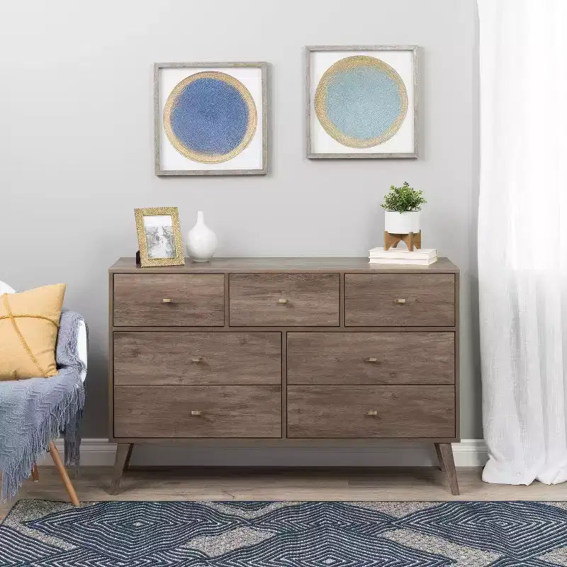Commode Milo Mid-Century Modern 7 tiroirs