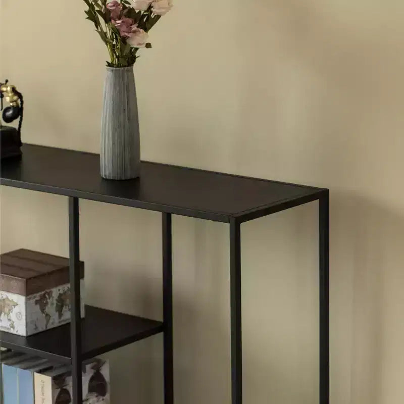 Console moderne en métal avec étagères ouvertes, pour salle à manger, entrée et couloir, noire