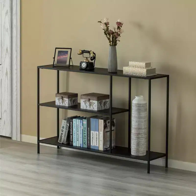 Console moderne en métal avec étagères ouvertes, pour salle à manger, entrée et couloir, noire